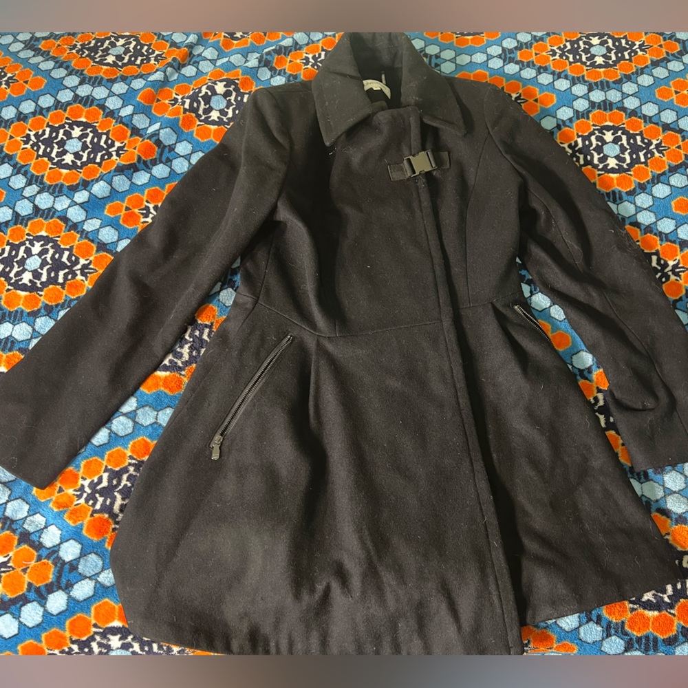 Calvin Klein Black Wool Pea Coat